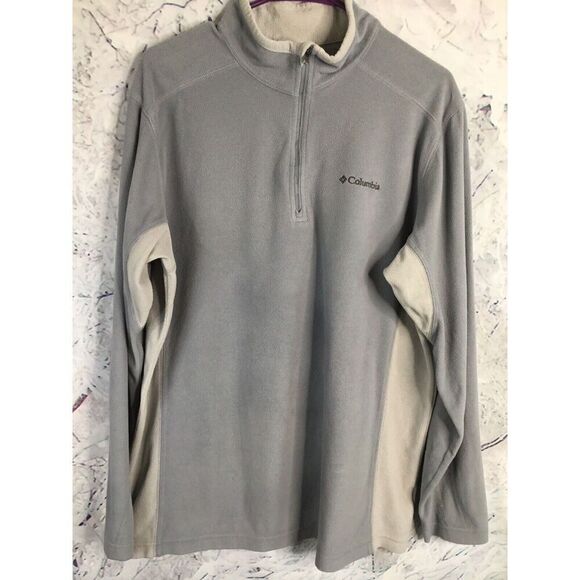 Columbia Large Mens Fleece Pullover Sweater Light Gray 1/3 Zip High/Mock Neck - Picture 2 of 12